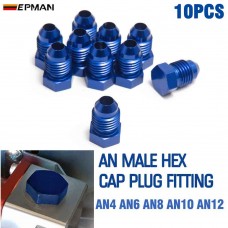 EPMAN 10PCS/LOT 4AN 6AN 8AN 10AN 12AN Male Flare Blanking Plug Fitting Adapter Hex Aluminum Blue